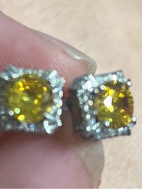 Yellow Crystal Halo Stud Earrings - Unbranded